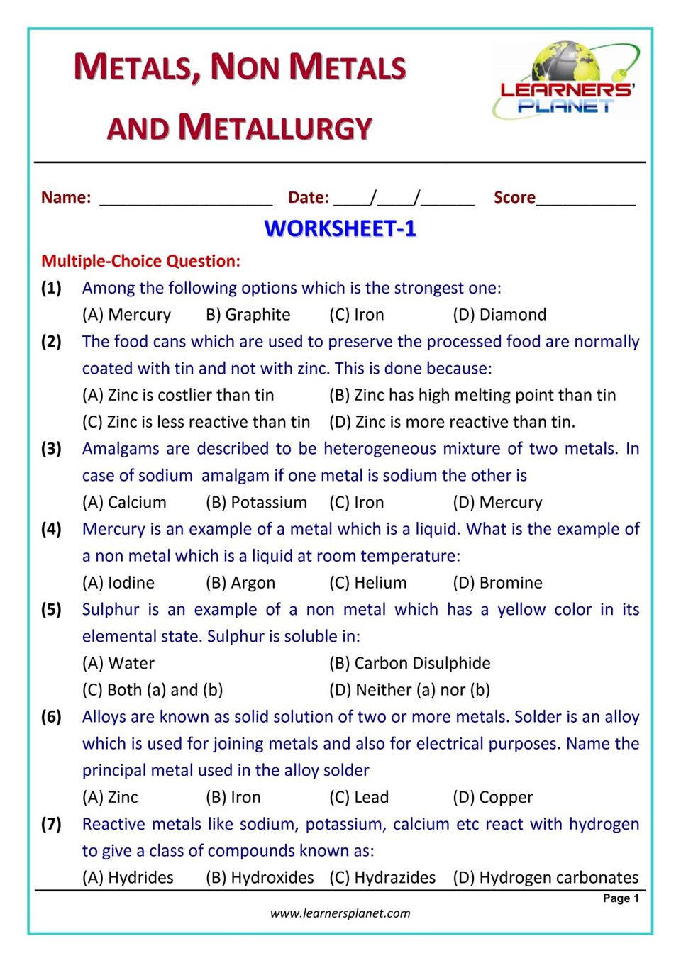 Grade 10 Chemistry Olympiad Metals Non Metals Metallurgy Magazine